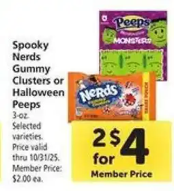 Safeway Spooky Nerds Gummy Clusters or Halloween Peeps offer