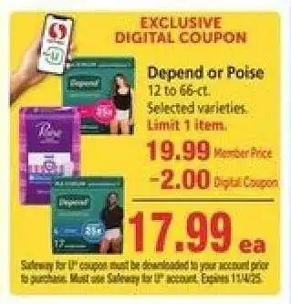 Safeway Depend or Poise offer