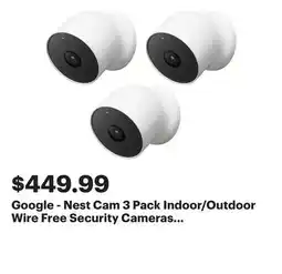 Best Buy Google - Nest Cam 3 Pack Indoor/Outdoor Wire Free Security Cameras - Snow offer