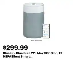 Best Buy Blueair - Blue Pure 211i Max 3000 Sq. Ft HEPASilent Smart Extra-Large Room Air Purifier - White/Gray offer