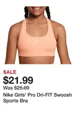 Dick's Sporting Goods Nike Girls' Pro Dri-FIT Swoosh Sports Bra offer
