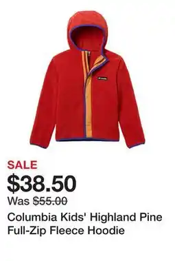 Dick's Sporting Goods Columbia Kids' Highland Pine Full-Zip Fleece Hoodie offer