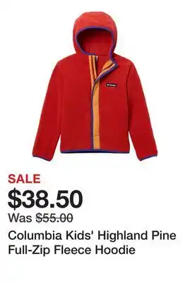 Dick's Sporting Goods Columbia Kids' Highland Pine Full-Zip Fleece Hoodie offer