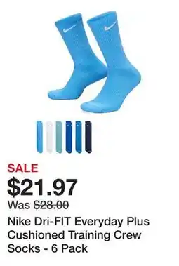 Dick's Sporting Goods Nike Dri-FIT Everyday Plus Cushioned Training Crew Socks - 6 Pack offer