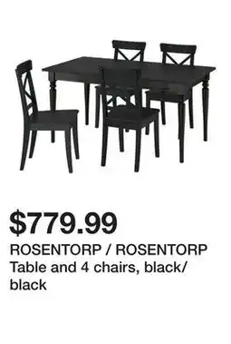 Ikea ROSENTORP / ROSENTORP Table and 4 chairs, black/black offer