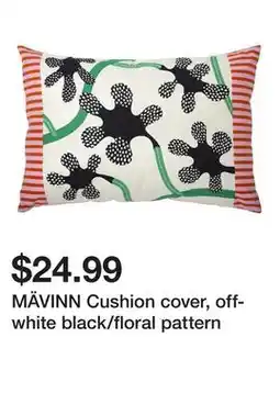 Ikea MÄVINN Cushion cover, off-white black/floral pattern offer