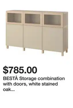 Ikea BESTÅ Storage combination with doors, white stained oak effect/Krukmakare beige offer
