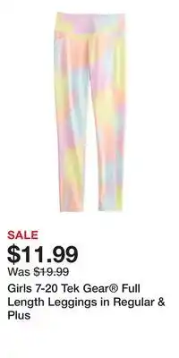 Kohl's Girls 7-20 Tek Gear Full Length Leggings in Regular & Plus offer