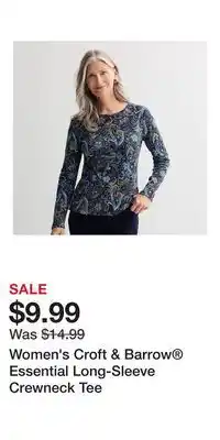 Kohl's Women's Croft & Barrow Essential Long-Sleeve Crewneck Tee offer