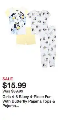 Kohl's Girls 4-8 Bluey 4-Piece Fun With Butterfly Pajama Tops & Pajama Bottoms Set offer