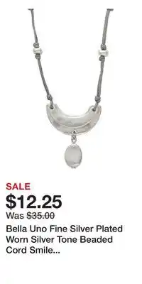 Kohl's Bella Uno Fine Silver Plated Worn Silver Tone Beaded Cord Smile Necklace offer