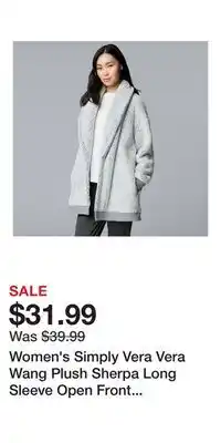 Kohl's Women's Simply Vera Vera Wang Plush Sherpa Long Sleeve Open Front Cardigan offer