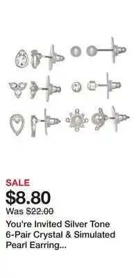 Kohl's You're Invited Silver Tone 6-Pair Crystal & Simulated Pearl Earring Set offer