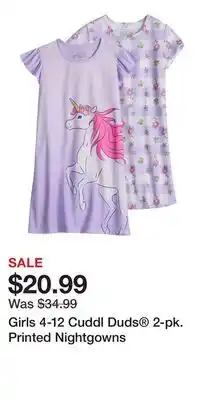 Kohl's Girls 4-12 Cuddl Duds 2-pk. Printed Nightgowns offer