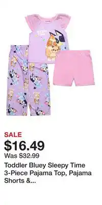 Kohl's Toddler Bluey Sleepy Time 3-Piece Pajama Top, Pajama Shorts & Pajama Bottoms Set offer