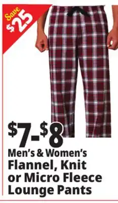 Ocean State Job Lot Men's & Women's Flannel, Knit or Micro Fleece Lounge Pants offer