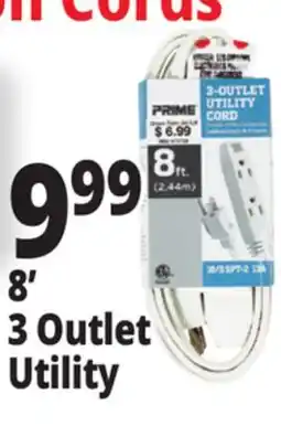Ocean State Job Lot Prime 3 Outlet Utility Extension Cord 8' offer