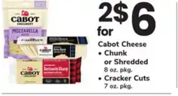 ACME Cabot Cheese Chunk or Shredded 8 oz. pkg., Cracker Cuts 7 oz. pkg offer