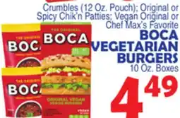 Bravo Supermarkets BOCA VEGETARIAN BURGERS, 10 Oz. Boxes offer