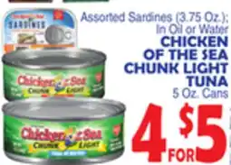 Bravo Supermarkets CHICKEN OF THE SEA CHUNK LIGHT TUNA 5 Oz. Cans offer