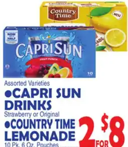 Bravo Supermarkets •CAPRI SUN DRINKS Strawberry or Original •COUNTRY TIME LEMONADE 10 Pk. 6 Oz. Pouches offer