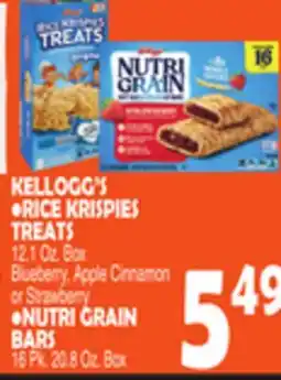 Bravo Supermarkets KELLOGG'S RICE KRISPIES TREATS 12.1 Oz. Box Blueberry, Apple Cinnamon or Strawberry 16 Pk. Box offer