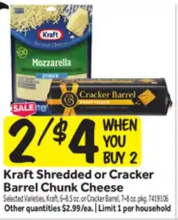 Stop&Shop Kraft Shredded or Cracker Barrel Chunk Cheese offer