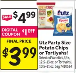 Stop&Shop Utz Party Size Potato Chips or Tortiyahs! offer