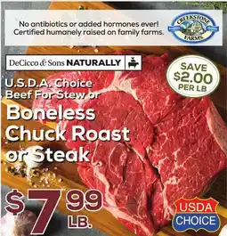 DeCicco & Sons Boneless Chuck Roast or Steak offer