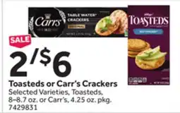 Stop&Shop Toasteds or Carr's Crackers Toasteds, 8-8.7 oz. or Carr's, 4.25 oz. pkg offer