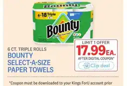 Kings Food Markets BOUNTY SELECT-A-SIZE PAPER TOWELS offer