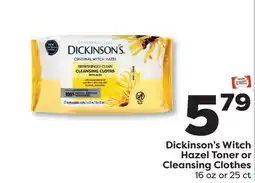 Weis Markets Dickinson's Witch Hazel Toner or Cleansing Clothes offer