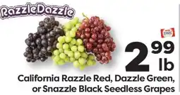 Weis Markets California Razzle Red, Dazzle Green, or Snazzle Black Seedless Grapes offer