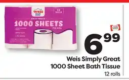 Weis Markets Weis Simply Great 1000 Sheet Bath Tissue offer