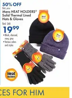 Boscov's Mens HEAT HOLDERS Solid Thermal Lined Hats & Gloves offer