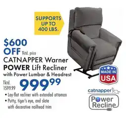Boscov's CATNAPPER Warner POWER Lift Recliner with Power Lumbar offer