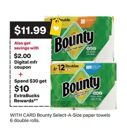 CVS Bounty Select-A-Size paper towels 6 double rolls offer