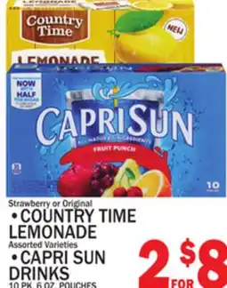 C Town COUNTRY TIME LEMONADE, CAPRI SUN DRINKS 10 PK. 6 OZ. POUCHES offer