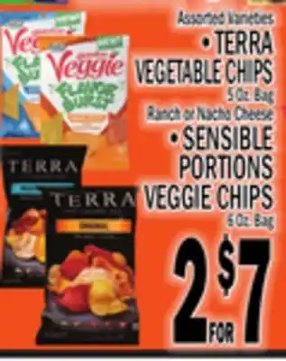 C Town TERRA VEGETABLE CHIPS 5 Oz Bag SENSIBLE PORTIONS VEGGIE CHIPS 6 Oz. Bag offer