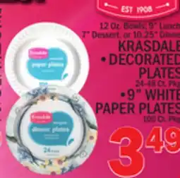 C Town KRASDALE DECORATED PLATES 24-48 Ct. Pkg, 9 WHITE PAPER PLATES 100 Ct. Pkg offer