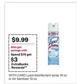 CVS Lysol disinfectant spray 19 oz or Air Sanitizer 10 oz offer