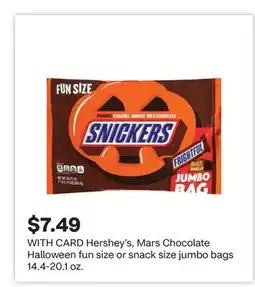 CVS Hershey's, Mars Chocolate Halloween fun size or snack size jumbo bags 14.4-20.1 oz offer