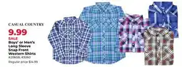 Runnings Boys' or Men's Long Sleeve Snap Front Western Shirts offer