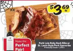 Winn Dixie Pork Loin Baby Back Ribs or St. Louis Style Pork Spareribs offer