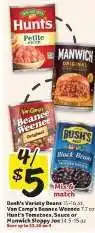 Winn Dixie Bush's Variety Beans, Van Camp's Beanee Weenee, Hunt's Tomatoes, Sauce or Manwich Sloppy Joe offer