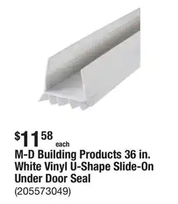 The Home Depot M-D Building Products 36 in. White Vinyl U-Shape Slide-On Under Door Seal offer