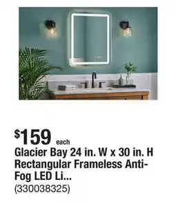 The Home Depot Glacier Bay 24 in. W x 30 in. H Rectangular Frameless Anti-Fog LED Light Wall Bathroom Vanity Mirror offer