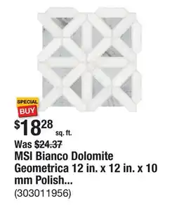 The Home Depot MSI Bianco Dolomite Geometrica 12 in. x 12 in. x 10 mm Polished Marble Mosaic Tile (10 sq. ft./case) offer