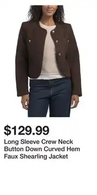 TJ Maxx Long Sleeve Crew Neck Button Down Curved Hem Faux Shearling Jacket offer