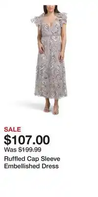 TJ Maxx Ruffled Cap Sleeve Embellished Dress offer